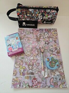 Tokidoki School File Folder, Eraser, Pen, and Zipper Pouch Stationery Set Purple
